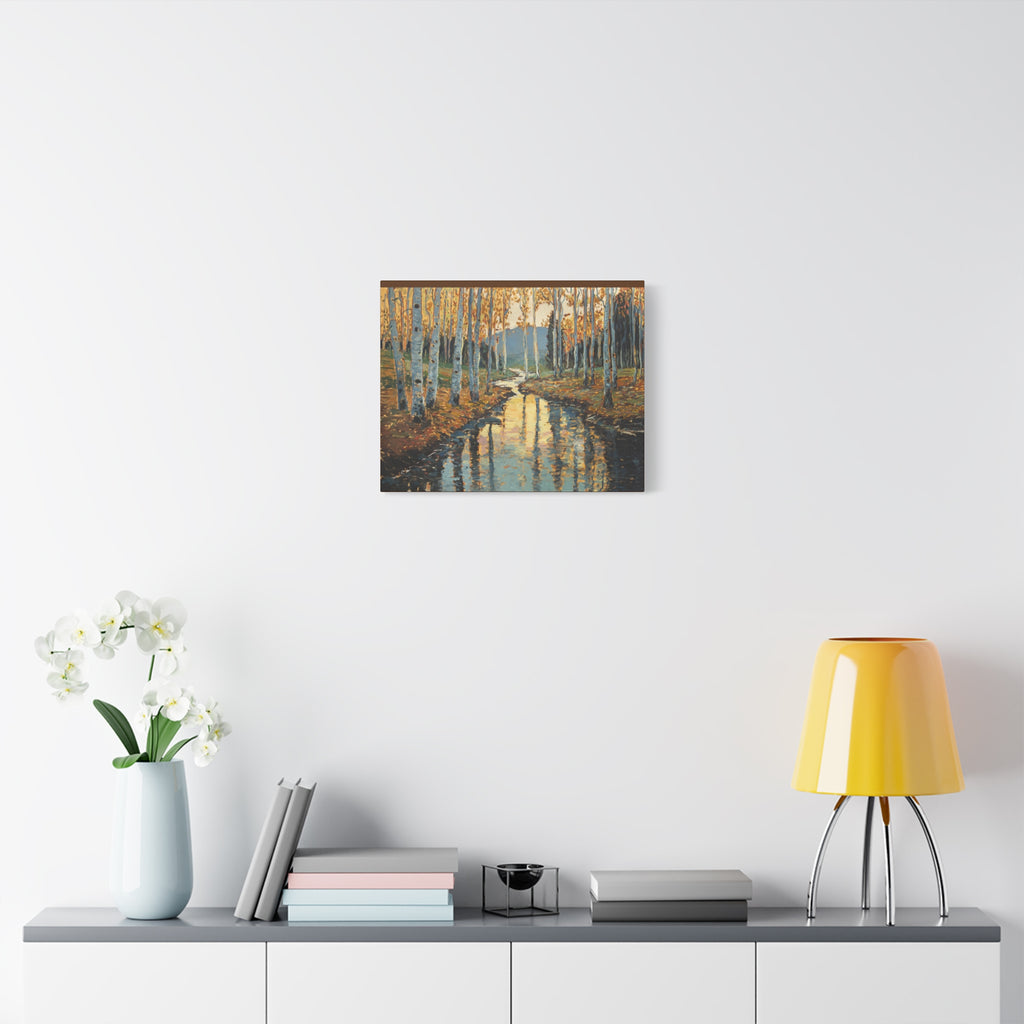 Autumn Birch Stream Matte Stretched Canvas — 1.25" Landscape Wall Art