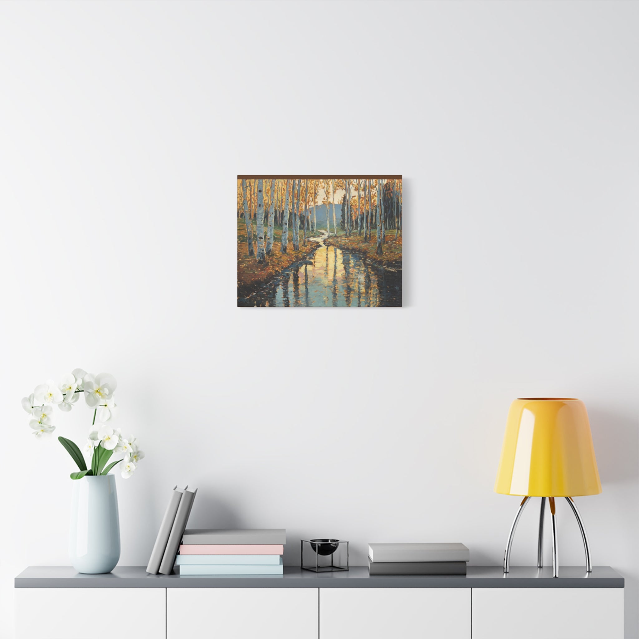 Autumn Birch Stream Matte Stretched Canvas — 1.25" Landscape Wall Art