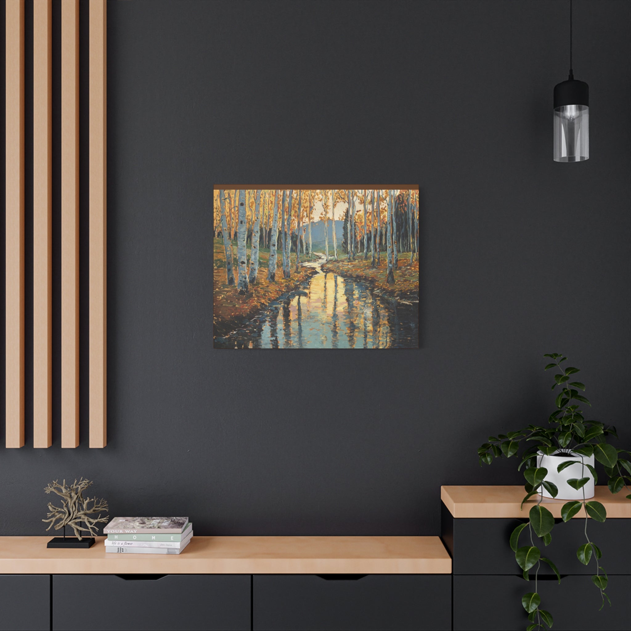 Autumn Birch Stream Matte Stretched Canvas — 1.25" Landscape Wall Art