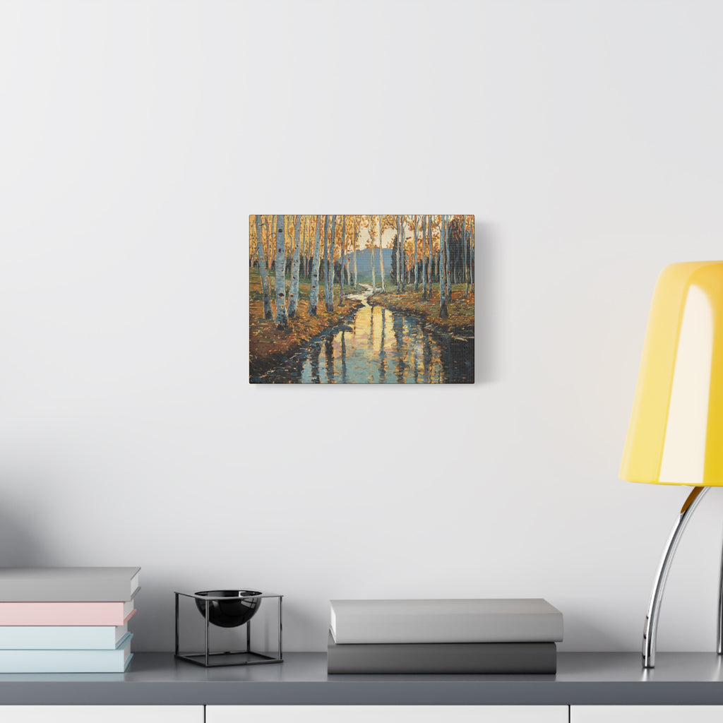 Autumn Birch Stream Matte Stretched Canvas — 1.25" Landscape Wall Art