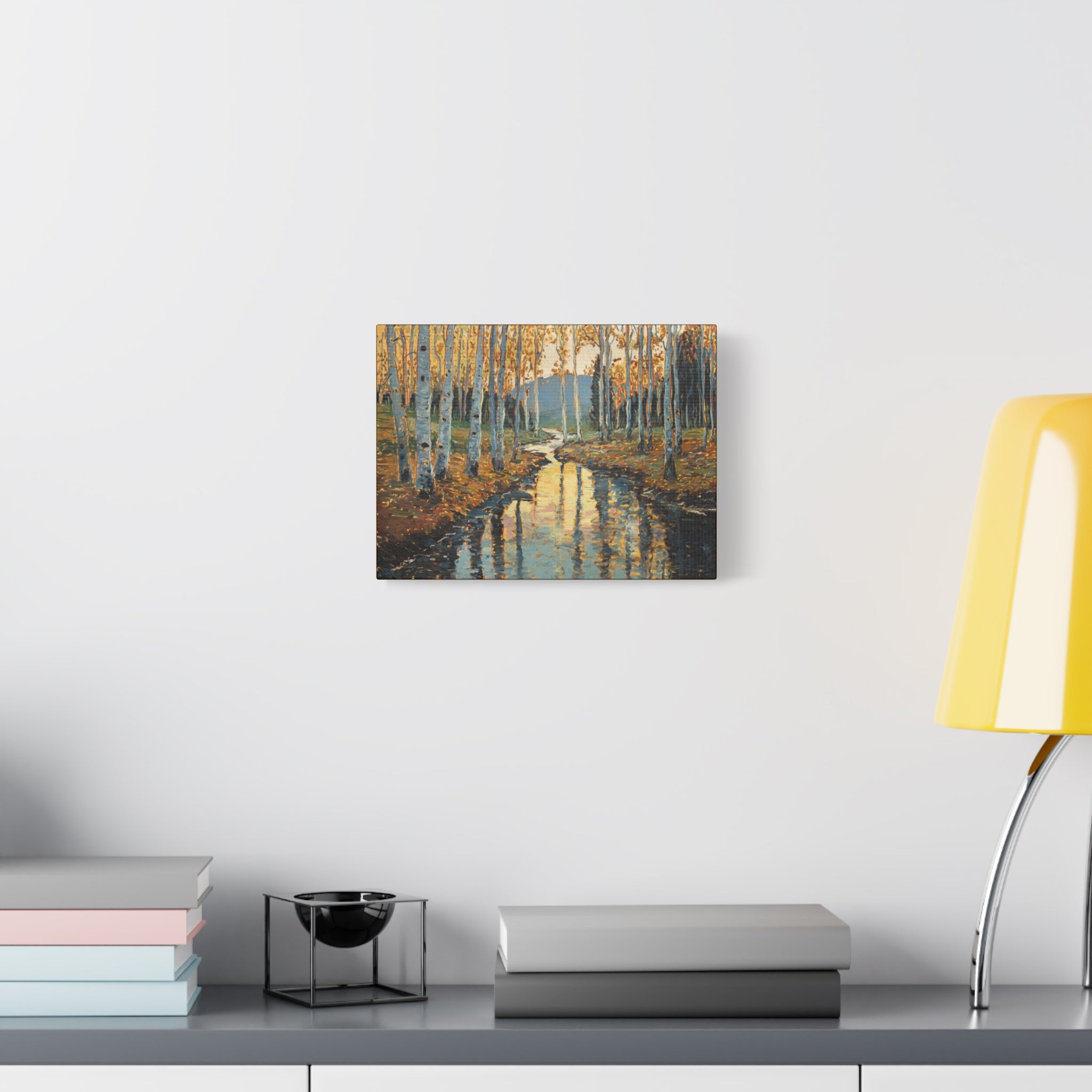Autumn Birch Stream Matte Stretched Canvas — 1.25" Landscape Wall Art