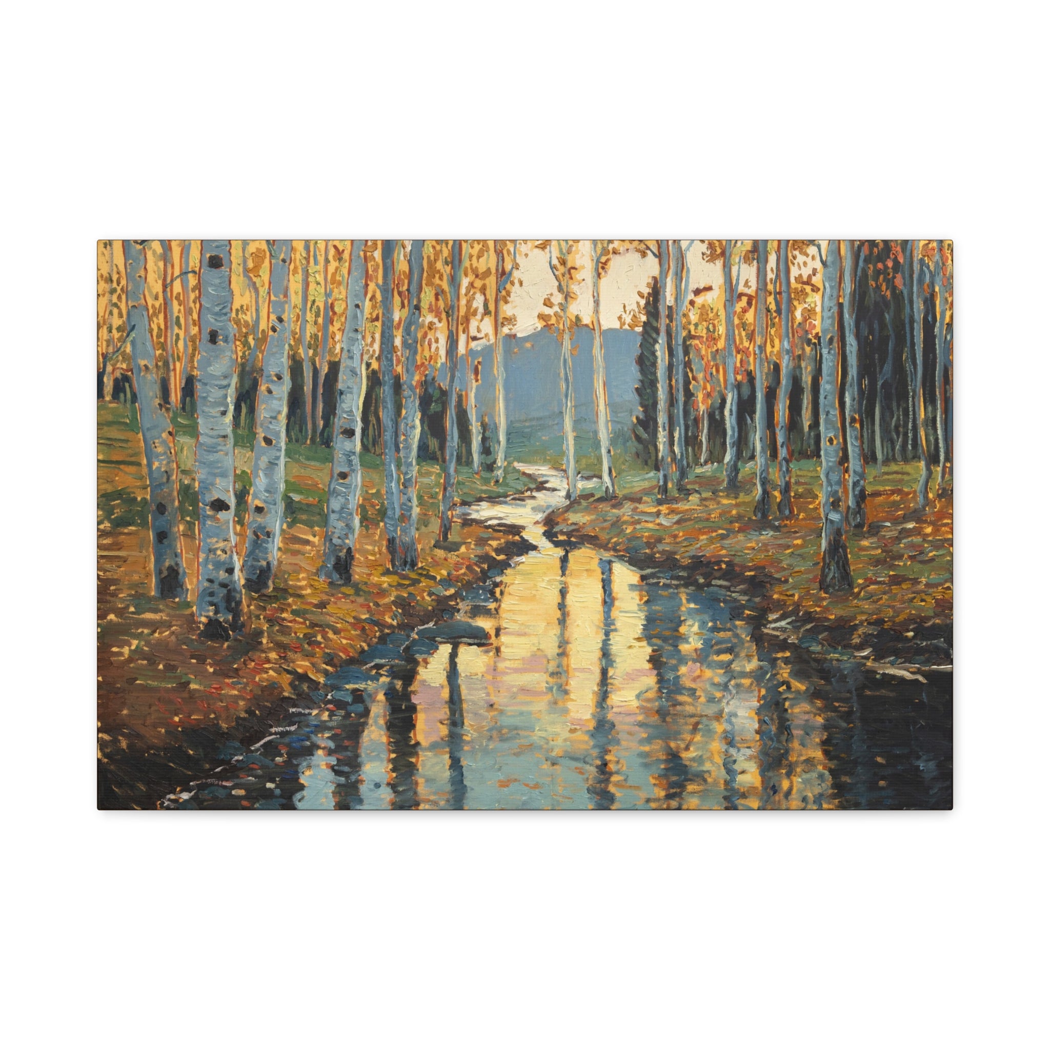 Autumn Birch Stream Matte Stretched Canvas — 1.25" Landscape Wall Art
