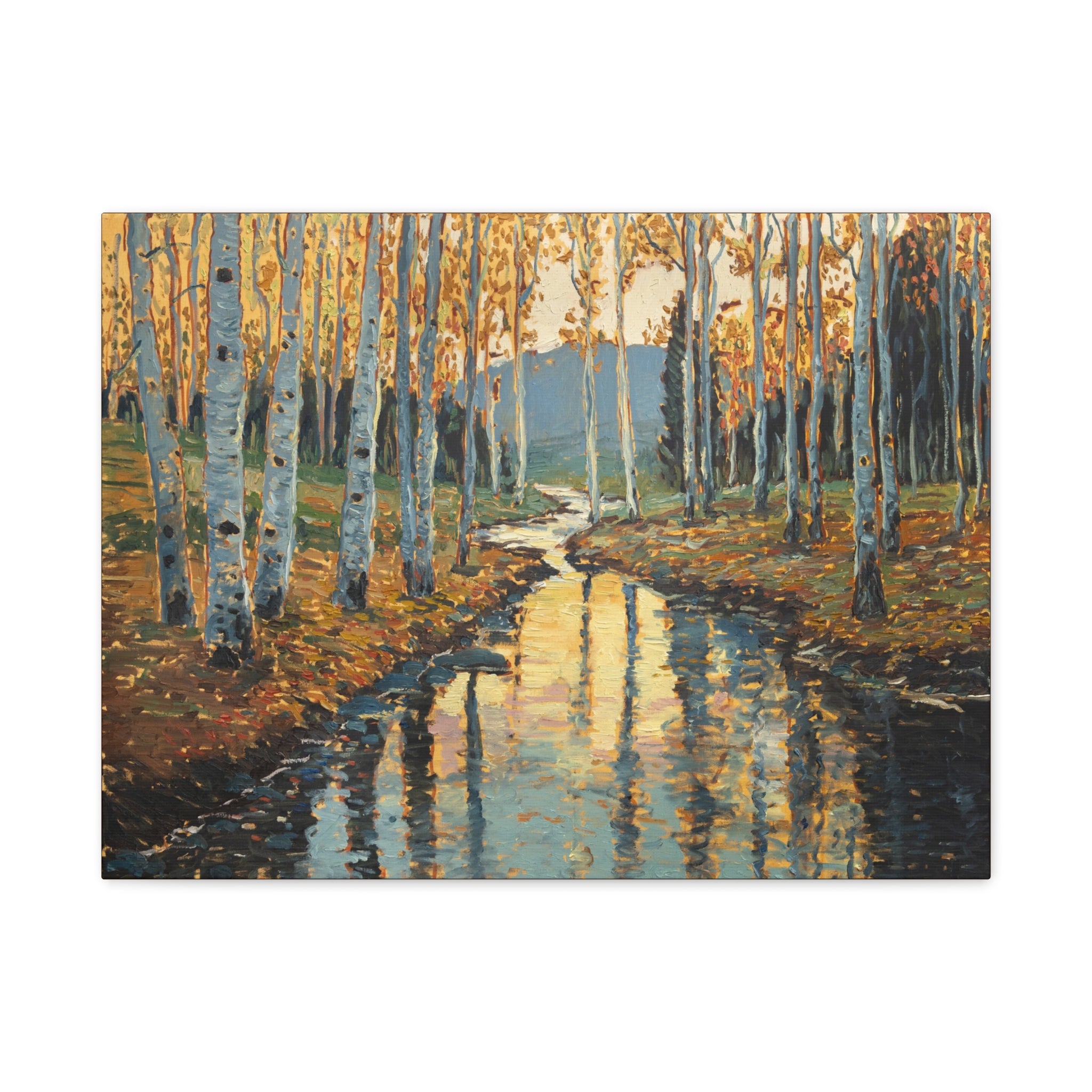 Autumn Birch Stream Matte Stretched Canvas — 1.25" Landscape Wall Art