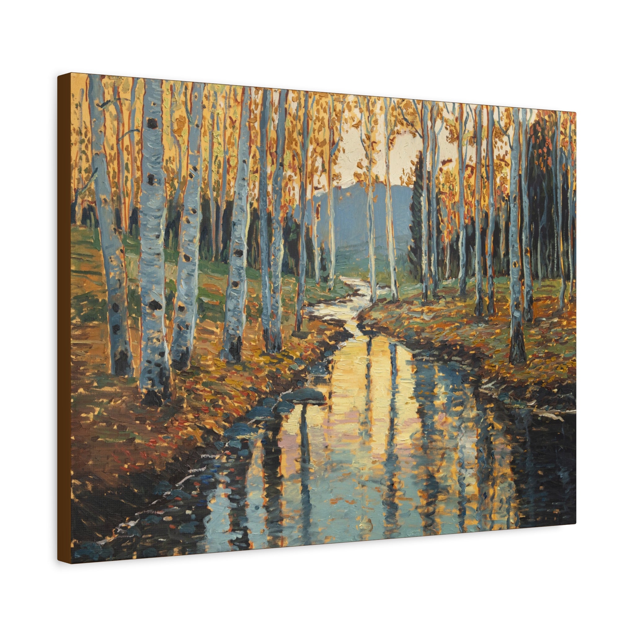 Autumn Birch Stream Matte Stretched Canvas — 1.25" Landscape Wall Art