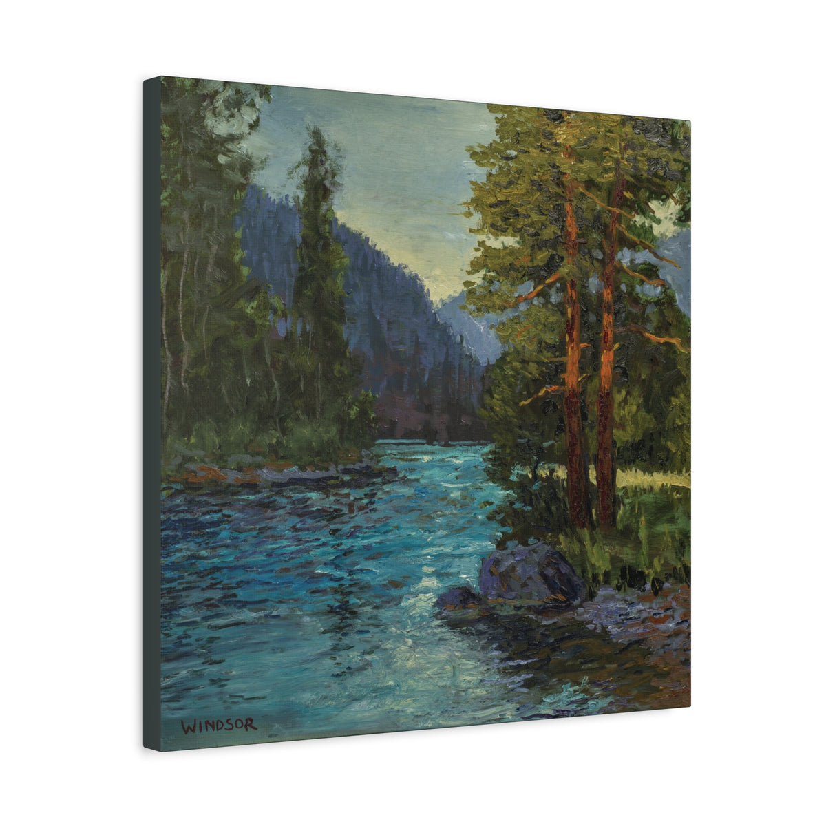River and Pines Canvas Print