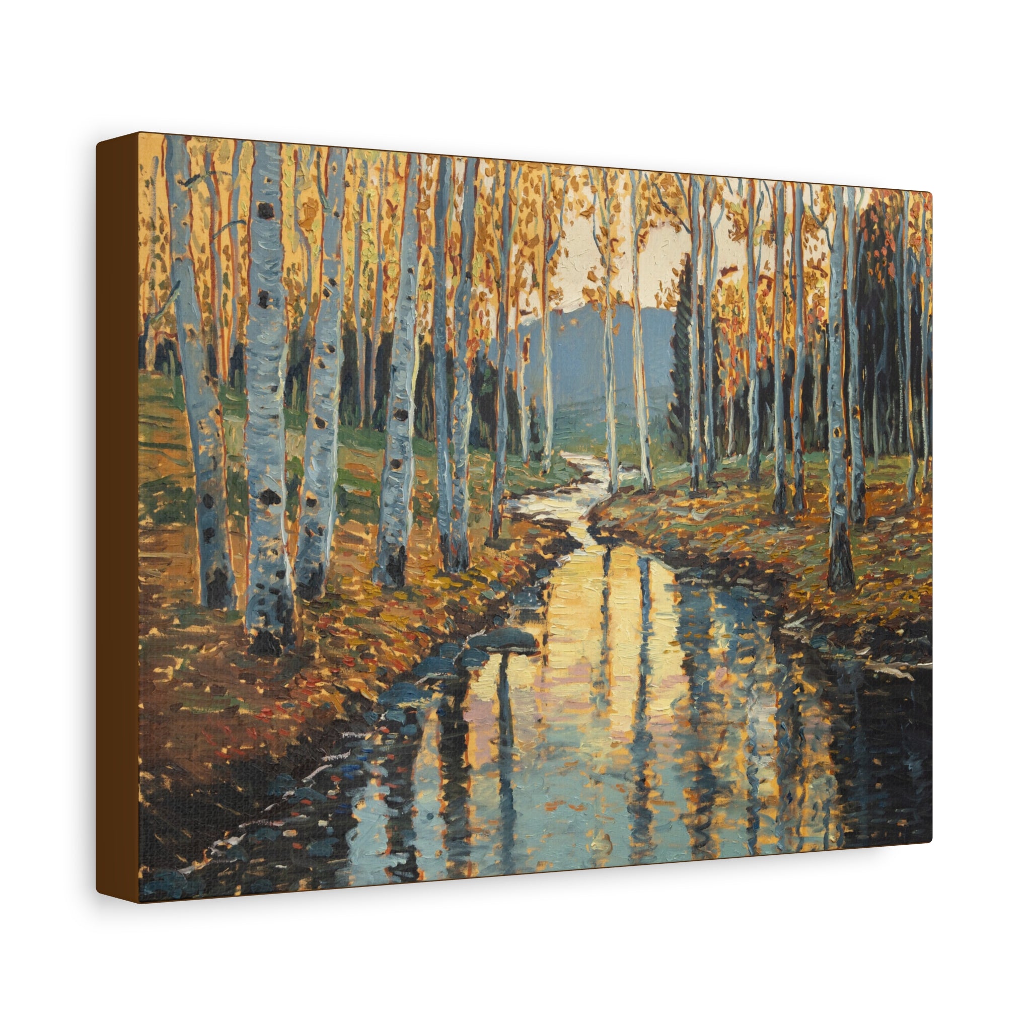 Autumn Birch Stream Matte Stretched Canvas — 1.25" Landscape Wall Art