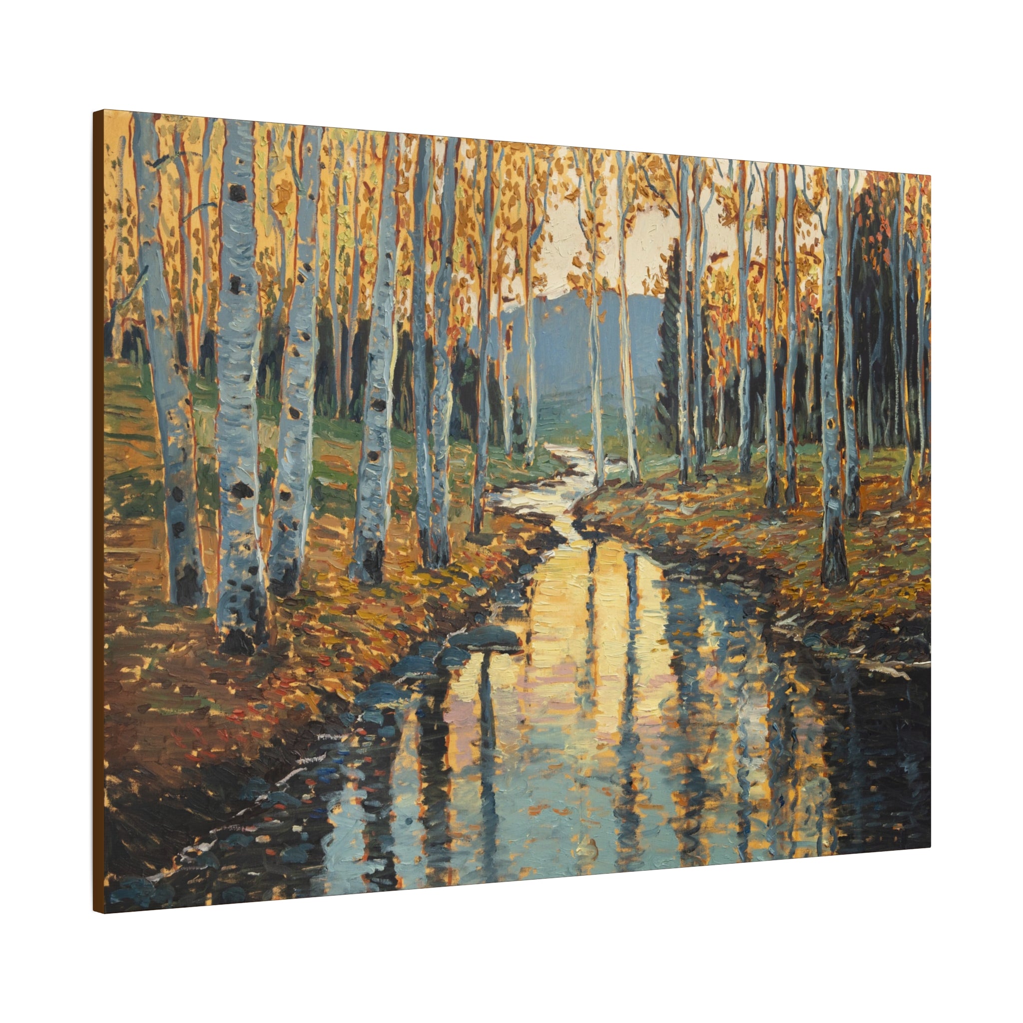Autumn Birch Stream Matte Stretched Canvas — 1.25" Landscape Wall Art