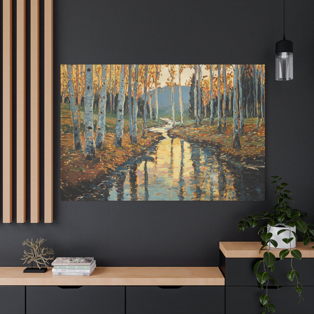 Autumn Birch Stream Matte Stretched Canvas — 1.25" Landscape Wall Art