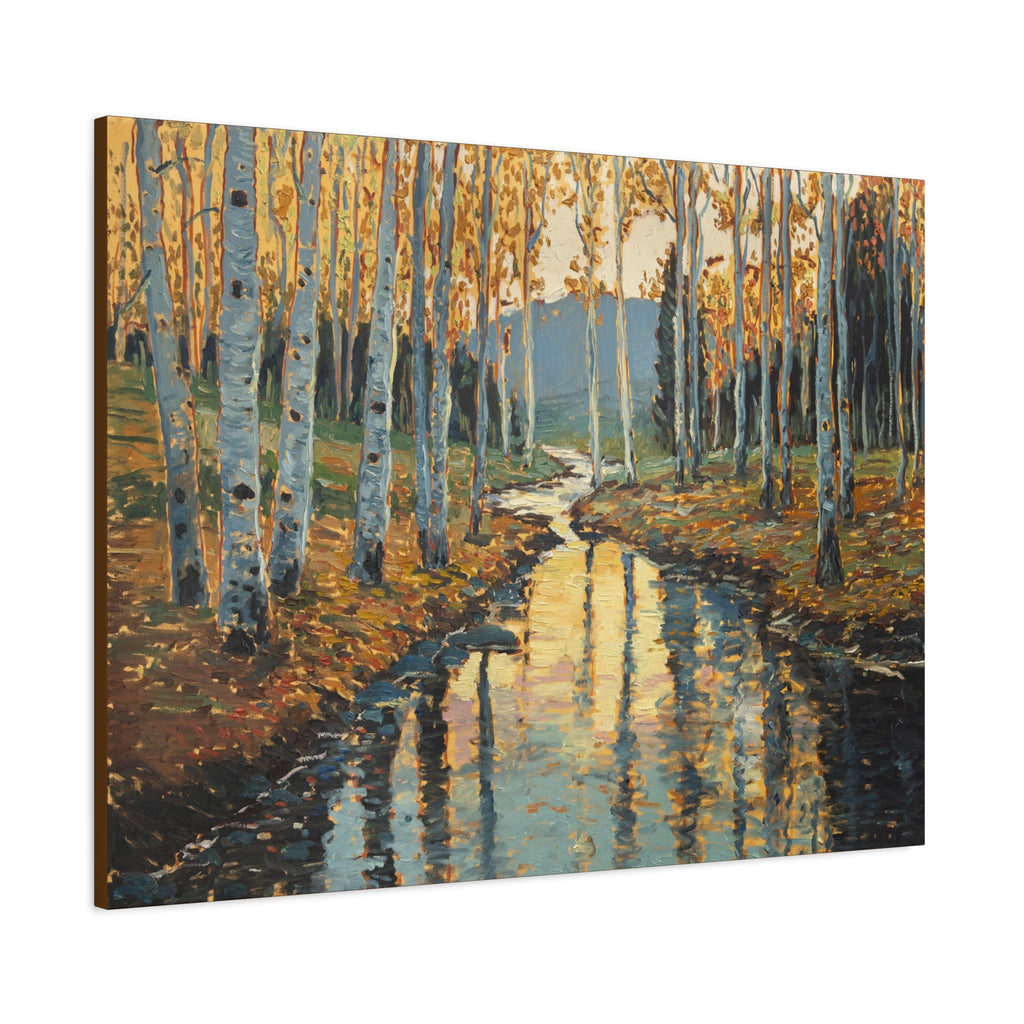 Autumn Birch Stream Matte Stretched Canvas — 1.25" Landscape Wall Art