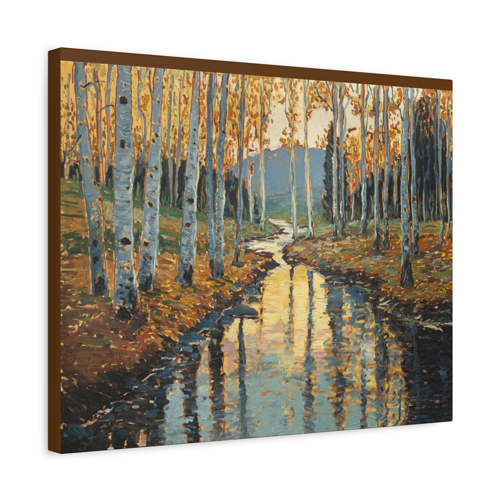 Autumn Birch Stream Matte Stretched Canvas — 1.25" Landscape Wall Art