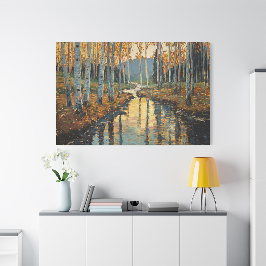 Autumn Birch Stream Matte Stretched Canvas — 1.25" Landscape Wall Art