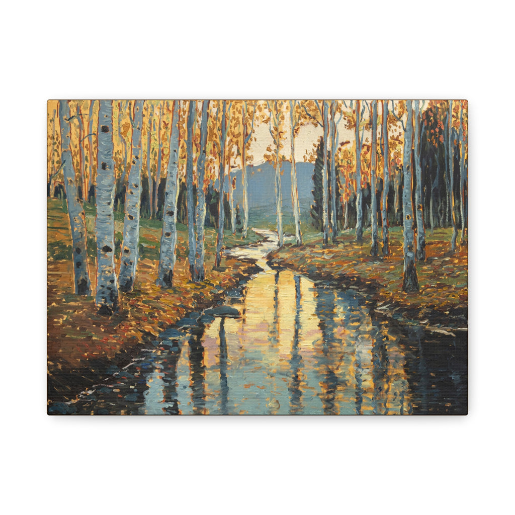 Autumn Birch Stream Matte Stretched Canvas — 1.25" Landscape Wall Art