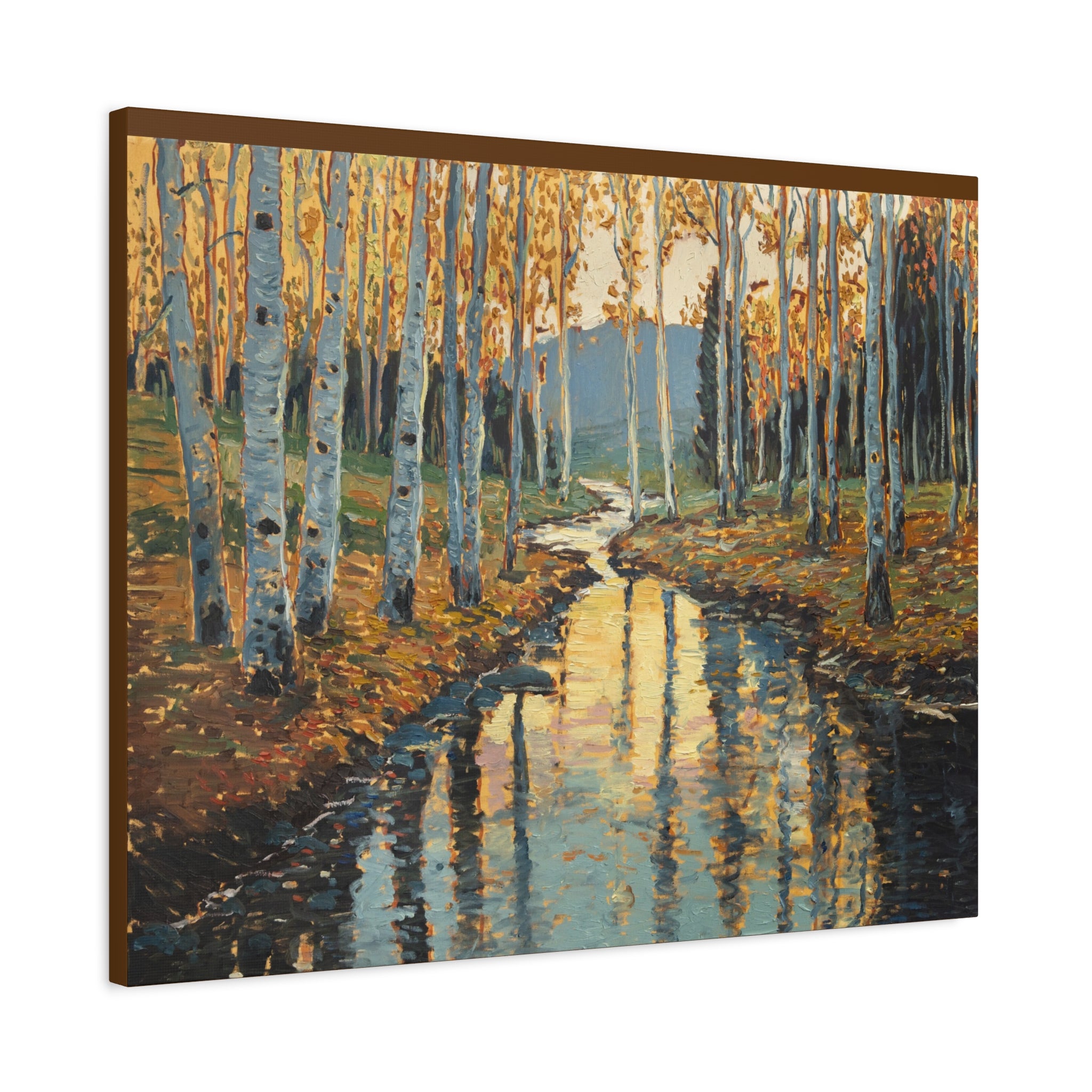Autumn Birch Stream Matte Stretched Canvas — 1.25" Landscape Wall Art