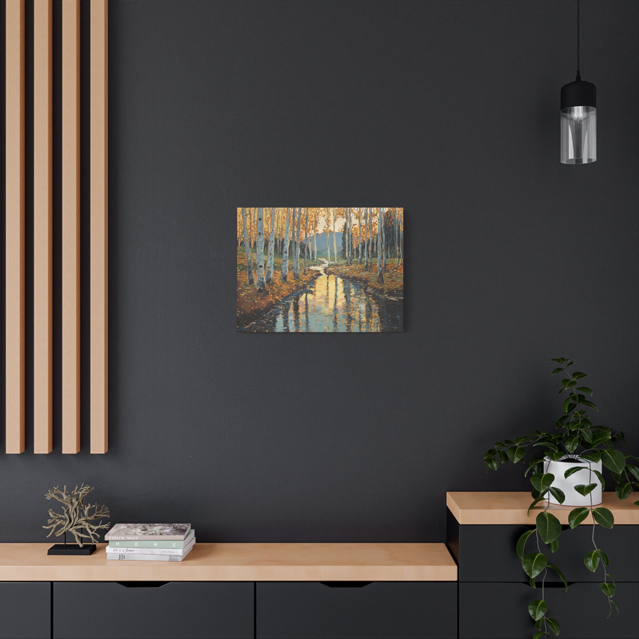 Autumn Birch Stream Matte Stretched Canvas — 1.25" Landscape Wall Art