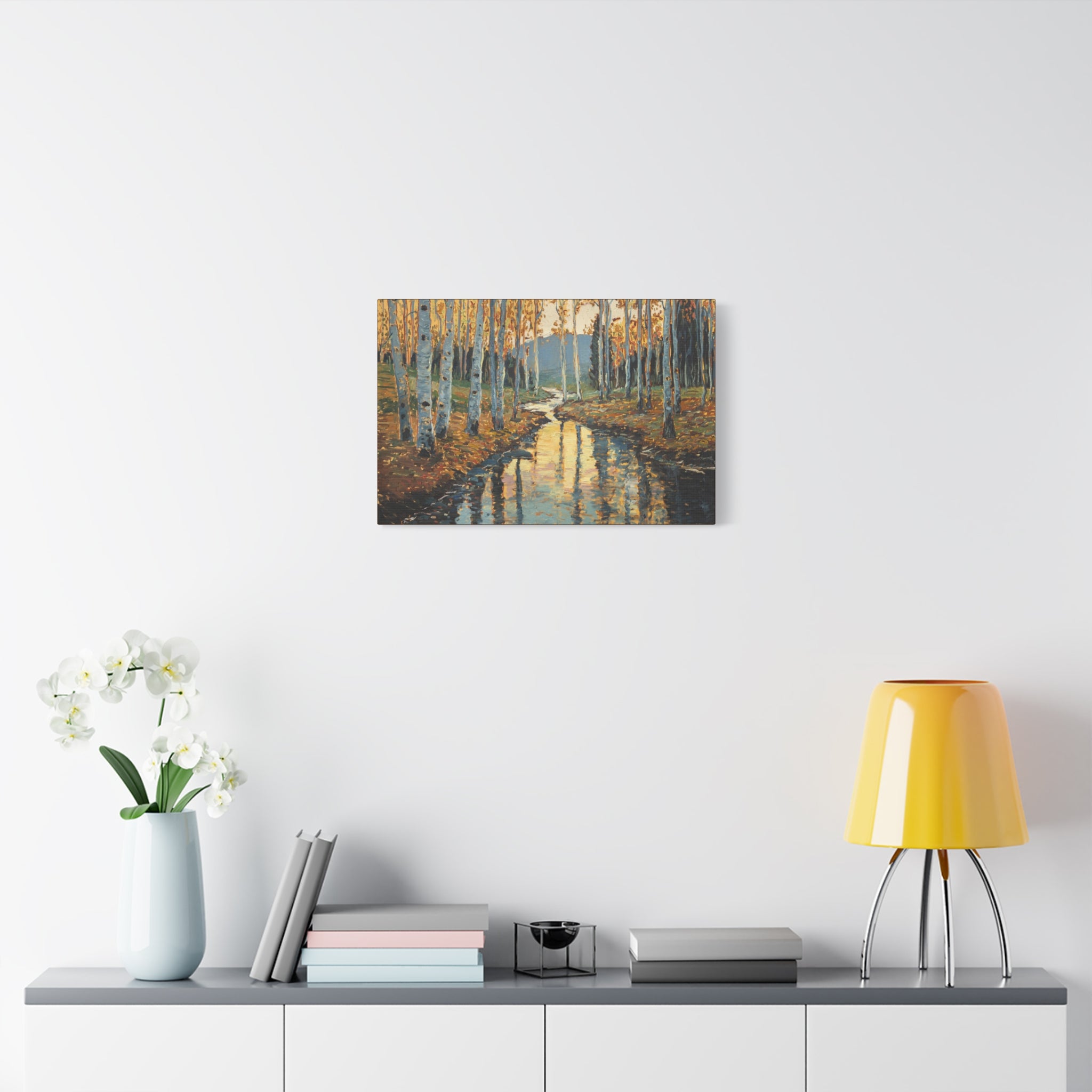 Autumn Birch Stream Matte Stretched Canvas — 1.25" Landscape Wall Art