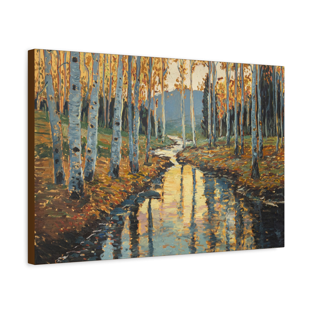 Autumn Birch Stream Matte Stretched Canvas — 1.25" Landscape Wall Art