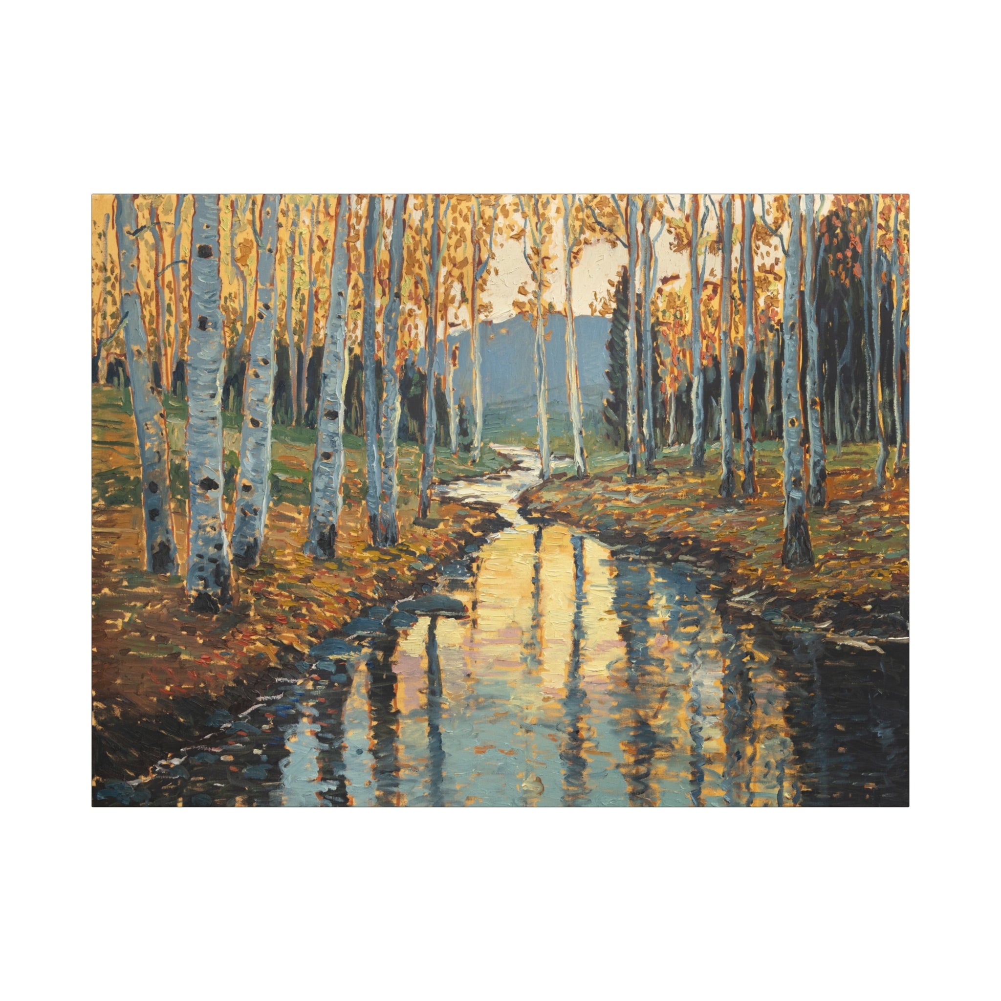 Autumn Birch Stream Matte Stretched Canvas — 1.25" Landscape Wall Art