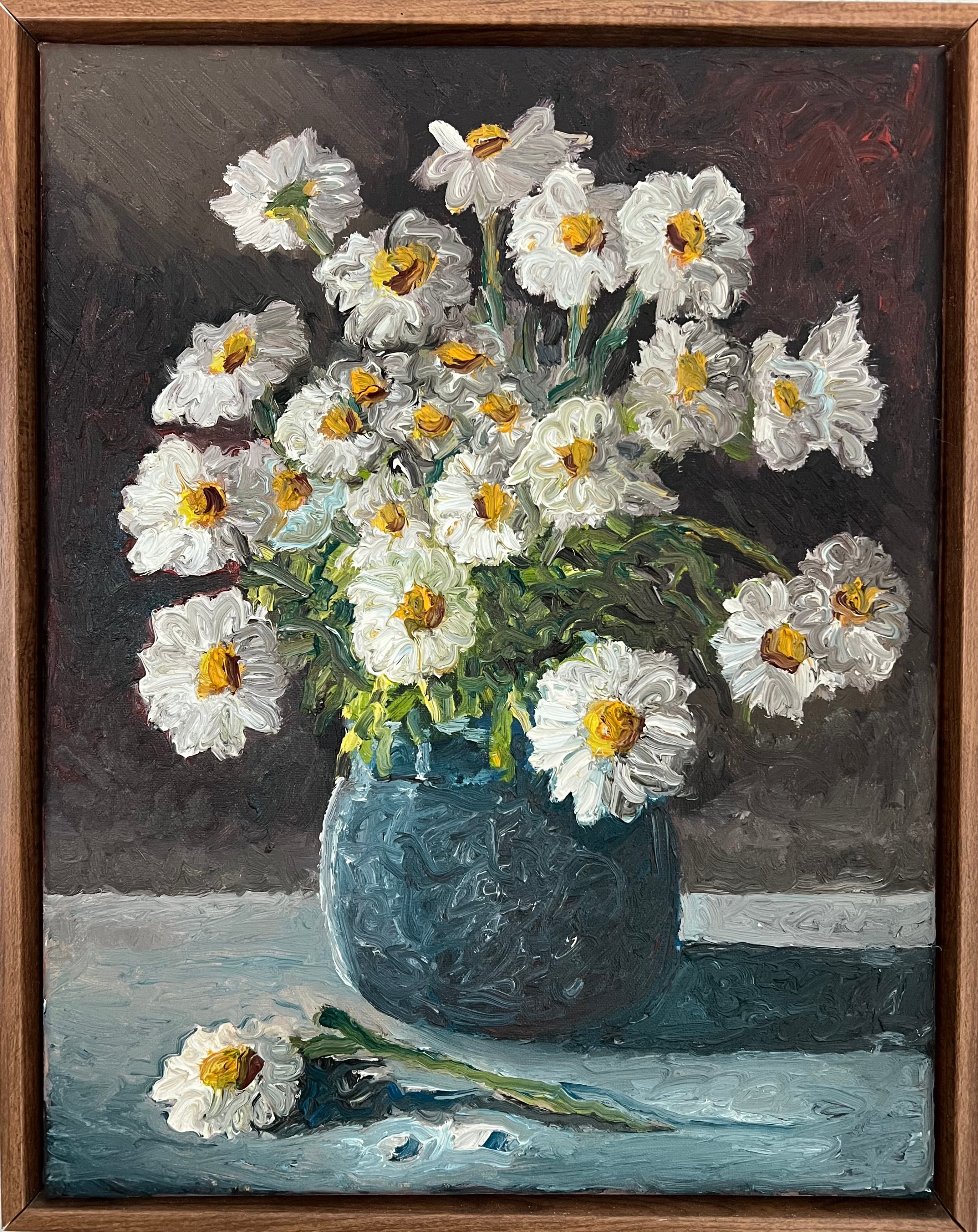 White Daisies in a Blue Vase